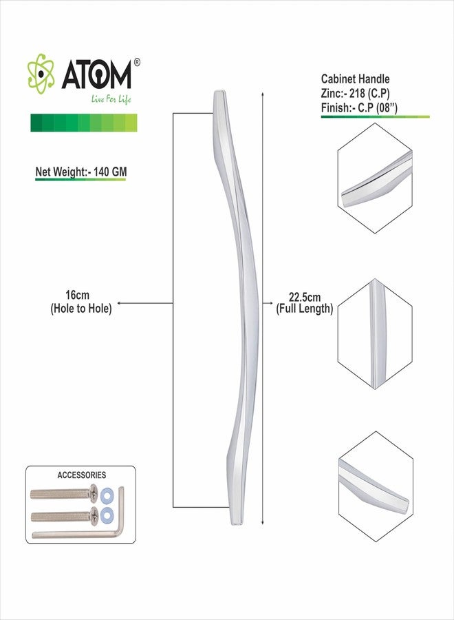 Atom 8.8 inches Zinc Cabinet Pull Handle | Chrome Plated Finish | Office Wardrobe Furniture Kitchen Drawer Push Bar, 218, Pack of 2 - Image 5